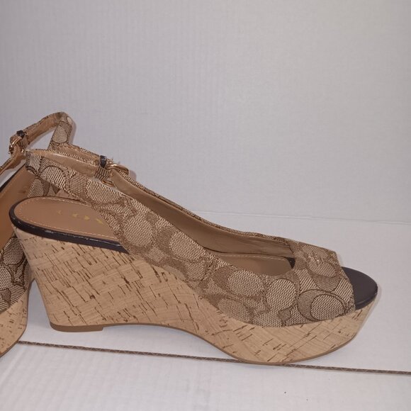 COACH INSIGNIA FERRY PEEP TOE WEDGE HEELS - Picture 6 of 12